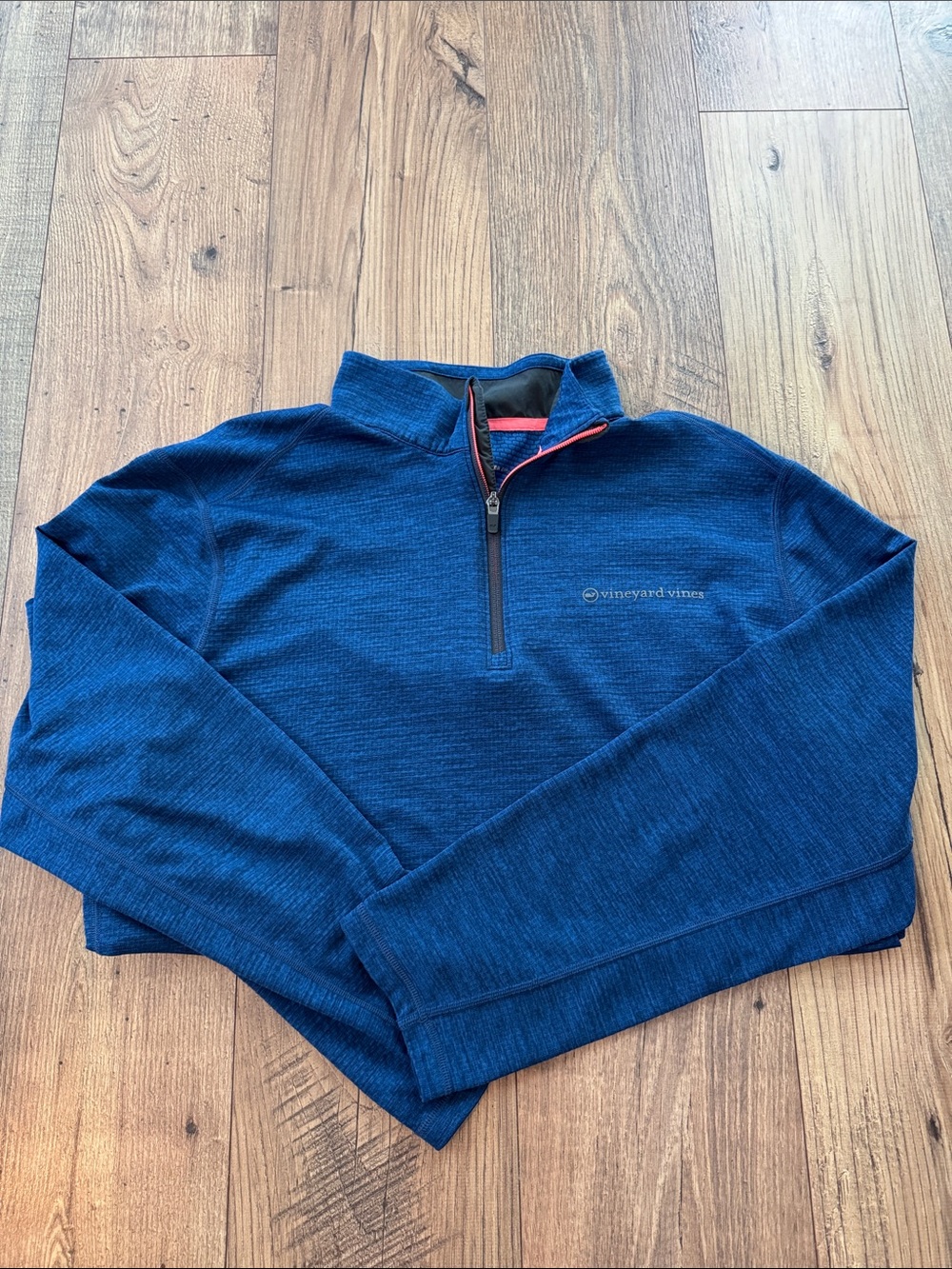 Vineyard Vines OTG Sankaty Men's Quarter Zip- Deep Navy with Coral Trim